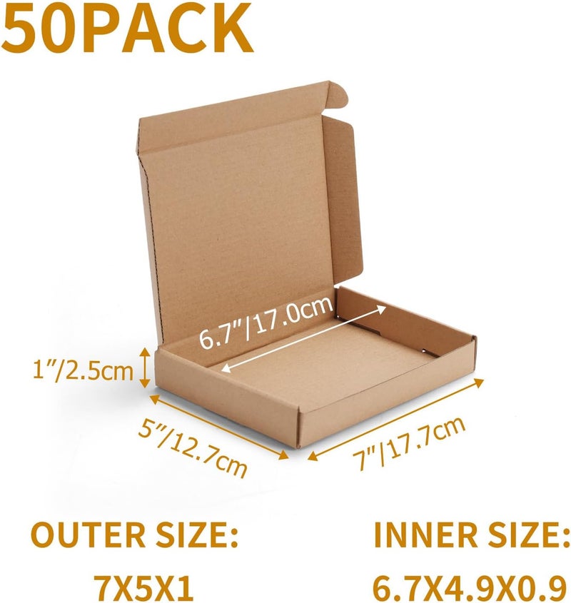 PHAREGE 7x5x1 inch Shipping Boxes Bulk 50 Pack Brown, Tab Lock Tuck Top Mailer Boxes for Packaging Small Business, Small Cardboard Gift Boxes for Wrapping Mailing Present - Image 2
